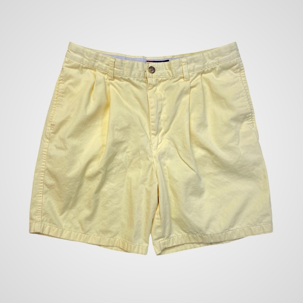 Chaps Mens Pleated‎ Chino Shorts Yellow Cotton Size 36 Vintage Preppy Summer